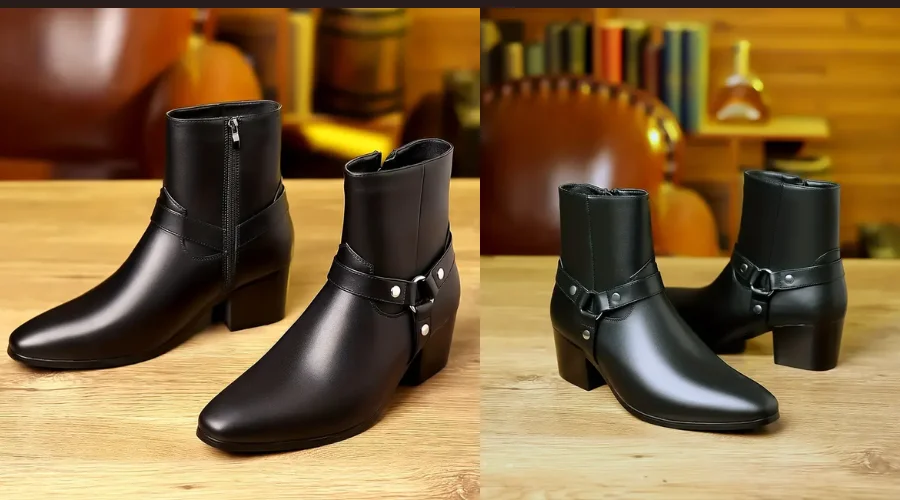 Black Faux Leather Ankle Boots with Rubber Sole