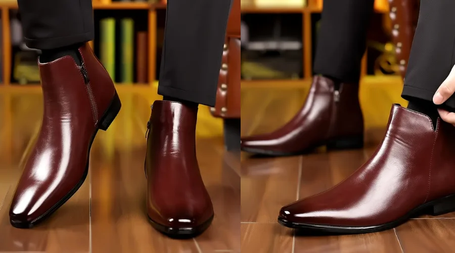 Elegant Men’s Boots with Side Zipper in Burgundy